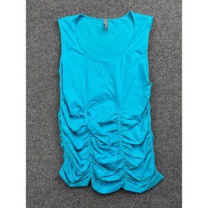 Last Tango Ruched Tank Top XL Blue Stretch Nylon Scoop Neck Sleeveless USA Made